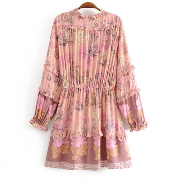SOLD OUT Boho Gypsy Floral Long Sleeve Ruffle Mini Dress - Picture 7 of 8